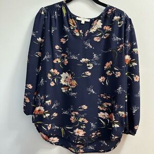 Fun 2 Fun Navy Floral Blouse